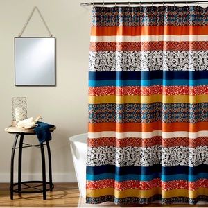 Brand new Boho Show Curtain with beautiful mixed media prints and colors!